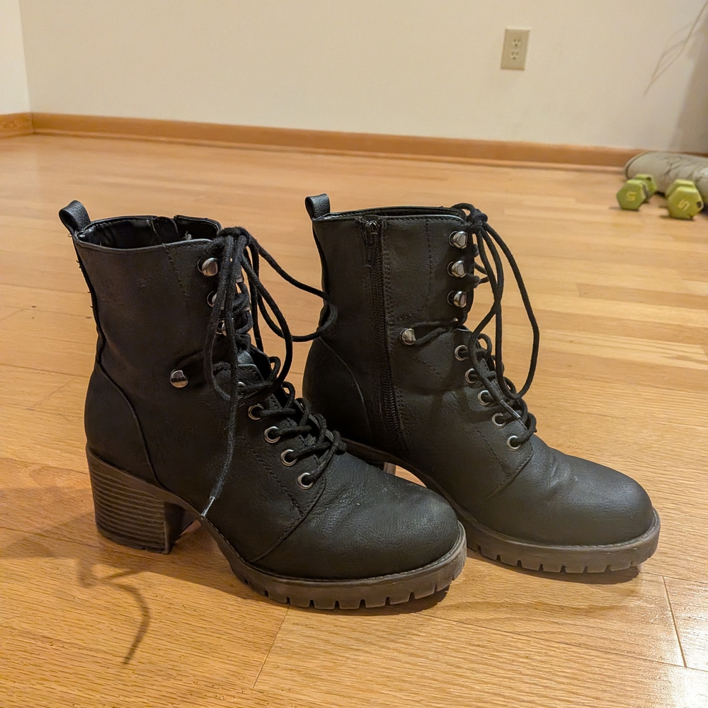Black Lace-Up Ankle Boots